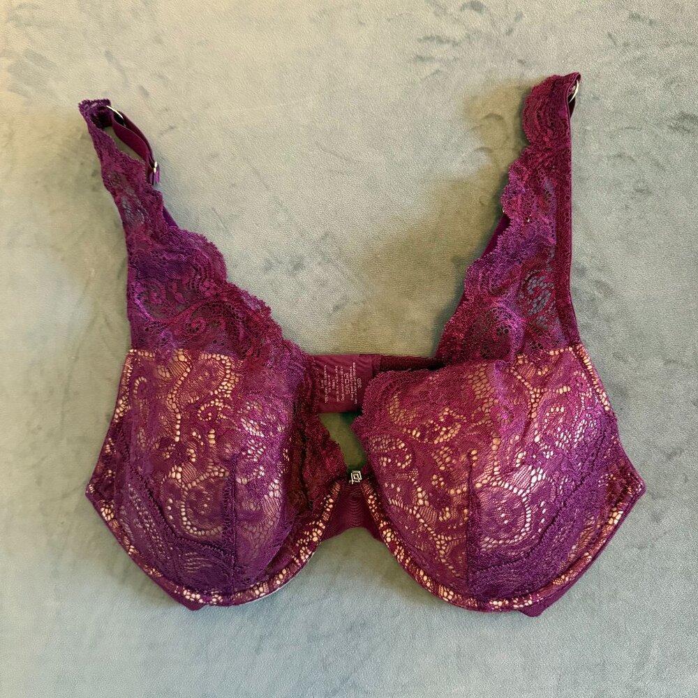 THIRDLOVE 24/7 Uplift Lace Contour Plunge Bra - 36D - Plum Color